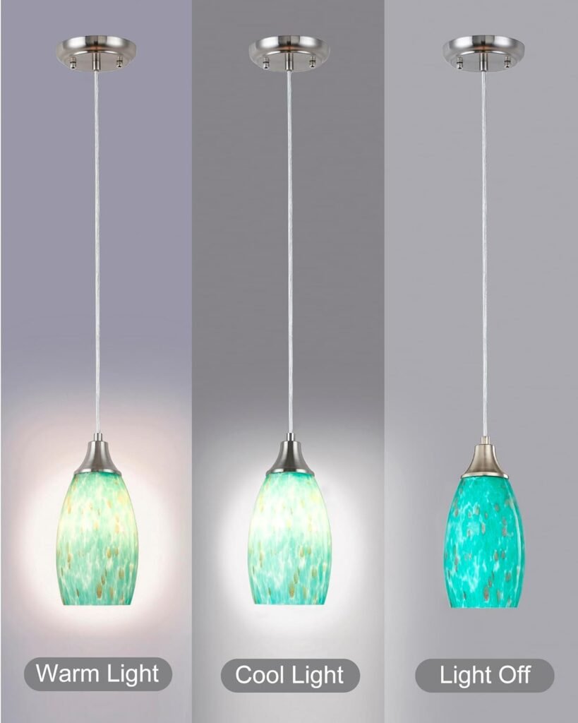 Art Glass Mini Pendant Lights for Kitchen Island Blown Art Glass Pendant Light Shade Hanging Ceiling Lights with Brushed Nickel Finish for Kitchen Counter bar,Dining Room Blue Mixing Yellow-1P