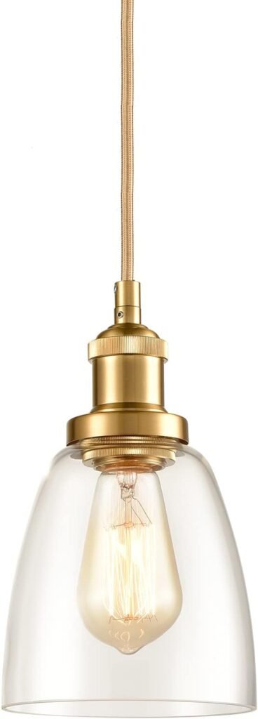 CLAXY Glass Pendant Lights Brass Mini Hanging Kitchen Island Light Fixture Dimmable Height Adjustable Lamp