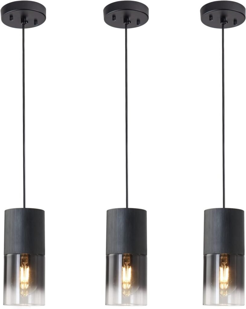 LINSEEDS 2-Pack Black Pendant Light Fixtures, Adjustable Modern Pendant Lights for Kitchen Island, Industrial Glass Pendant Lights for Dining Table Hallway Bedroom Living Room