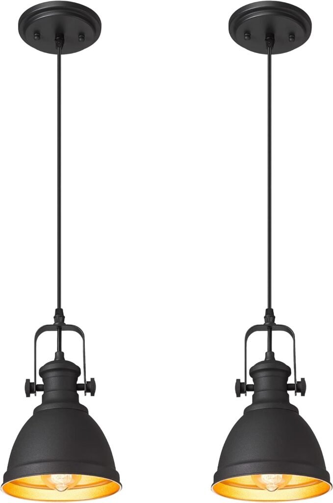 Pendant Lights, Minimalist Pendant Lighting for Kitchen Island, Hanging Light Fixtures with Black Metal, 3-Pack, AD-2151-1P3