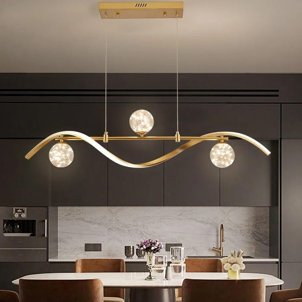 LED Linear Island Lights for Kitchen, Modern Dimmable Dining Room Light Fixture 4-Light Kitchen Island Lighting