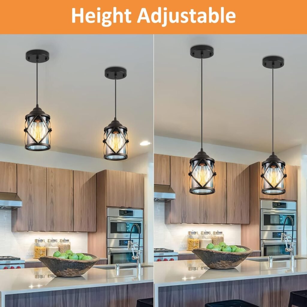Pendant Lights - Black Dining Room Light Fixture Kitchen Light Fixtures Height Adjustable Pendant Lights Kitchen Island for Dining Room Kitchen Hallway Entryway Foyer (Bulb Not Included) (3 Pack)