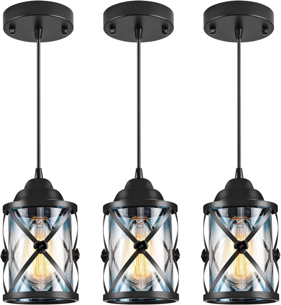 Pendant Lights - Black Dining Room Light Fixture Kitchen Light Fixtures Height Adjustable Pendant Lights Kitchen Island for Dining Room Kitchen Hallway Entryway Foyer (Bulb Not Included) (3 Pack)
