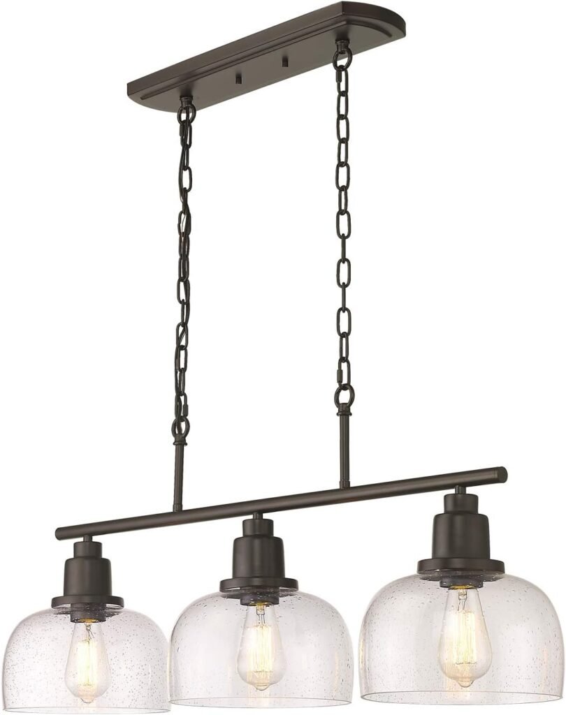 EAPUDUN 3-Light Kitchen Island Light, 35.4 Farmhouse Chandelier for Dining Room Pool Table Pendant Light, Oil Rubbed Bronze with Clear Seeded Glass, PDA1125-ORB