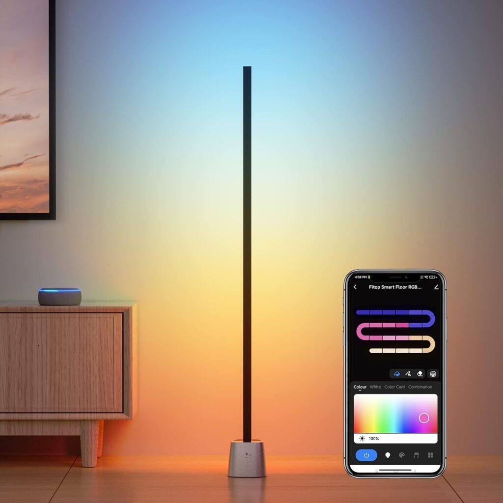 Fitop Corner Floor Lamp, Smart RGB LED Corner Lamp with App, 16 Million Colors  72+ Scene DIY Mode, Music Sync, Timer Setting，Voice Control, Ideal for Living Room, Bedroom, Gaming Room
