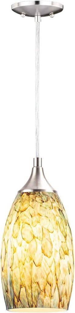 COOSA 1-Light Pendant Light, Handcrafted Art Glass Hanging Light with Brushed Nickel Finished Adjustable Cord for Kitchen Island (Blue)