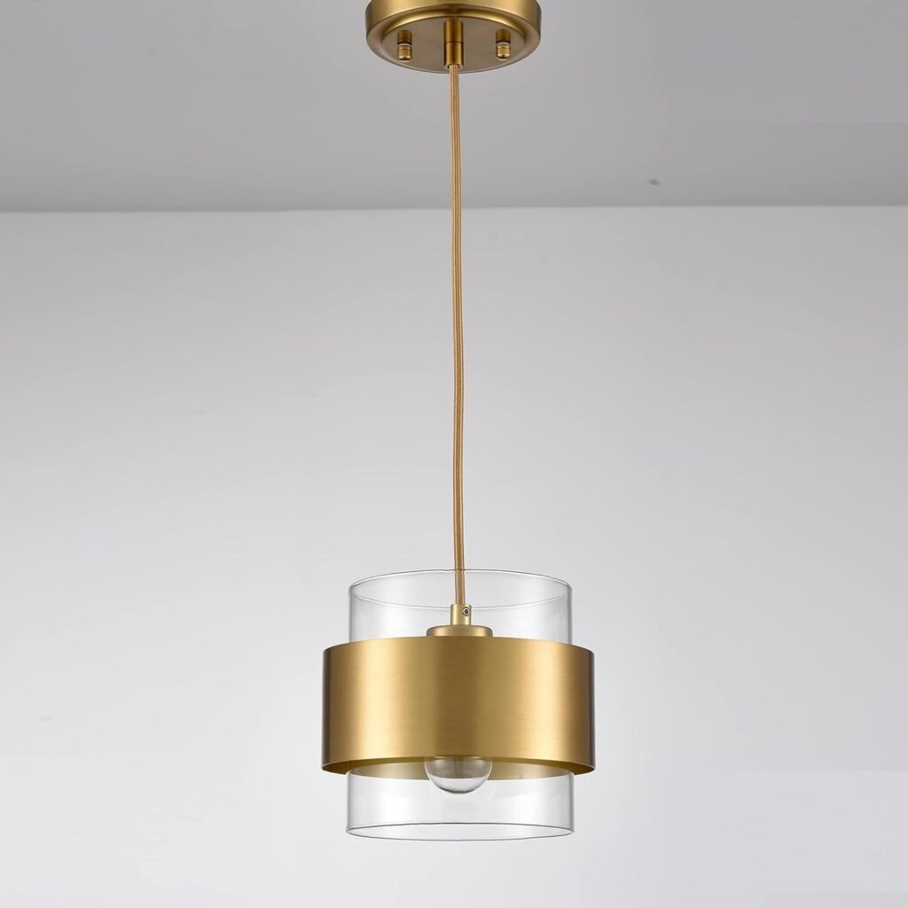 CLAXY Modern Brass Kitchen Pendant Light Height Adjustable Pendant Light Clear Glass Shade