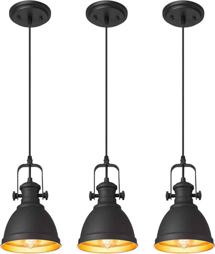 Pendant Lights, Minimalist Pendant Lighting for Kitchen Island, Hanging Light Fixtures with Black Metal, 3-Pack, AD-2151-1P3