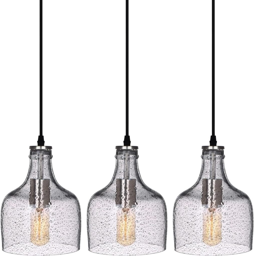 CASAMOTION Pendant Lighting Kitchen Island Hand Blown Marble Clear Glass Cluster Modern Farmhouse Light Fixtures Over Dining Room Table Bottle Shape 8.2 Inch H 3 Pack