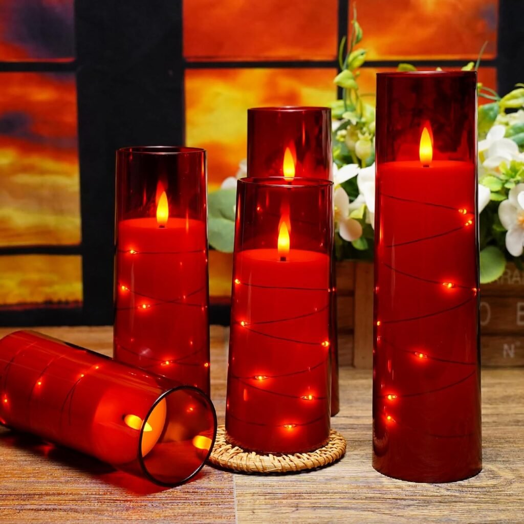 Flameless LED Candles with Timer 5 Pc Flickering Flameless Candles for Romantic Ambiance and Home Decoration Stable Acrylic Shell,with Embedded Star String，Battery Operated Candles（Grey）