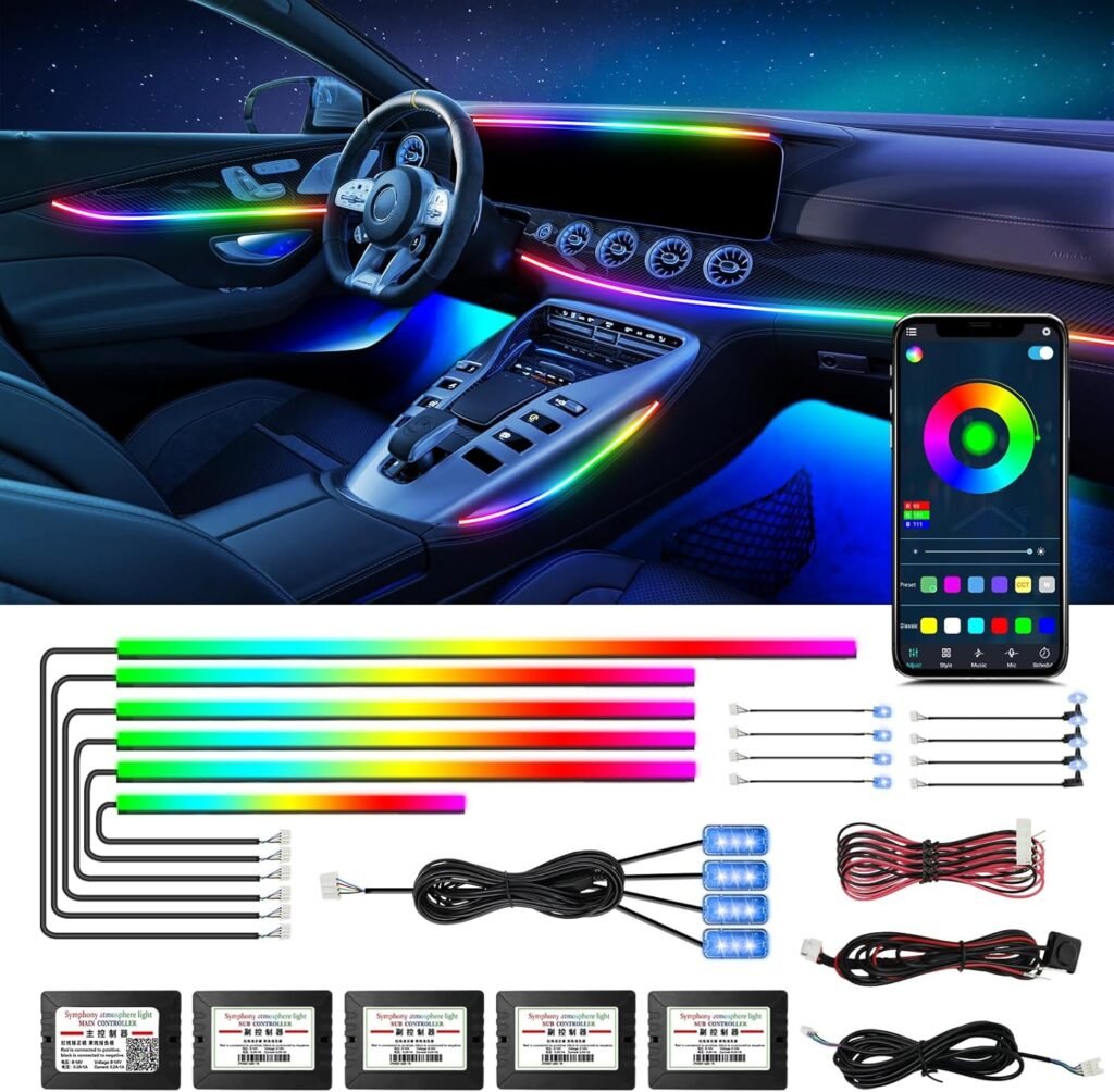 WEBUPAR Dreamcolor Acrylic Interior Car Lights, 18 in 1 RGB Car LED Strip Lights with APP Control and 213 Color Modes, Car Accessories Car Decorative Lights, Neon Car Ambient Lighting Kits