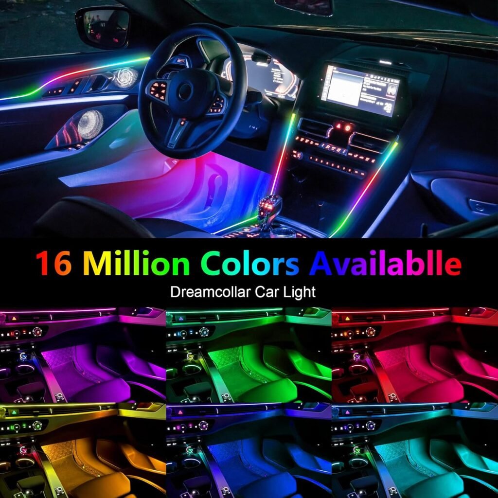 WEBUPAR Dreamcolor Acrylic Interior Car Lights, 18 in 1 RGB Car LED Strip Lights with APP Control and 213 Color Modes, Car Accessories Car Decorative Lights, Neon Car Ambient Lighting Kits